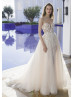 Ivory Lace Tulle Slit Sexy Wedding Dress With Detachable Straps
